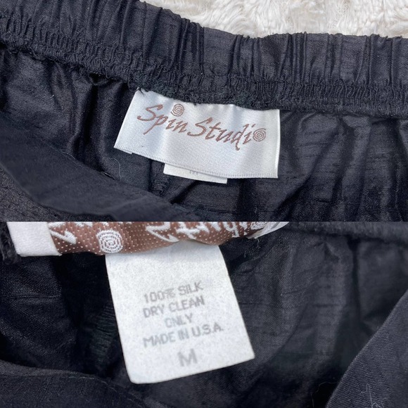 Vintage 100% raw silk pull-on easy pants balloon leg tapered trousers black M - Picture 4 of 17